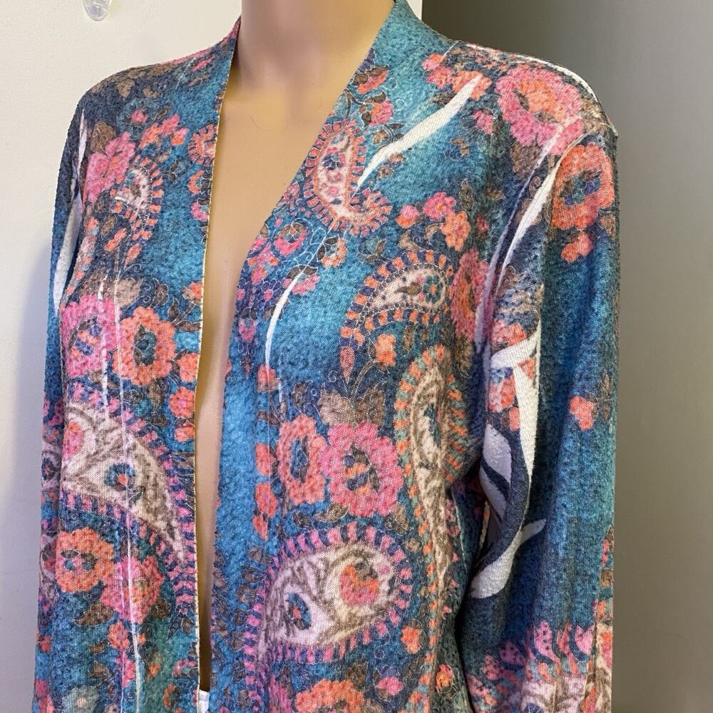Mushka By Sienna Rose Women L Whimsical Paisley Floral Open Cardigan Sweater - Picture 7 of 8